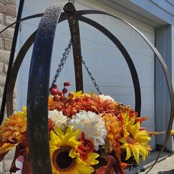 Beautiful Faux Fall Arrangement with our 22" - 25" Steel Orb Plant Hanger 