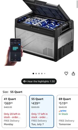 BougeRV 12 Volt Portable Refrigerator, 55 Quart Dual Zone Car Fridge Freezer with APP Control, Compressor Cooler 12/24V DC, 110~240V AC for Overlandin