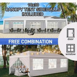 10x20 Canopy Tent with 6 Removable Sidewalls, Canopy,  Waterproof Canopy with  4 Ropes and 8