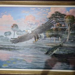 Florida Highwaymen Rare Eagle Painting Landscape Charles Walker 48x36 Huge