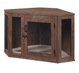 Corner dog crate end table