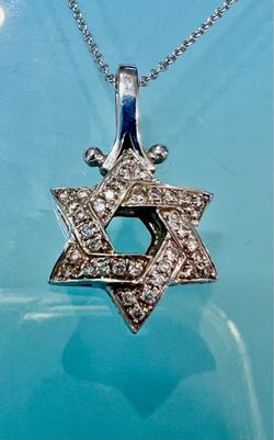 ✡️ 18KT W/G  Star Of David Diamond  Pendant & 14KT Chain 💎
