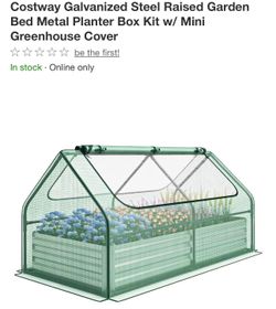 Costway Galvanized Steel Raised Garden Bed Metal Planter Box Kit w/ Mini Greenhouse Cover
