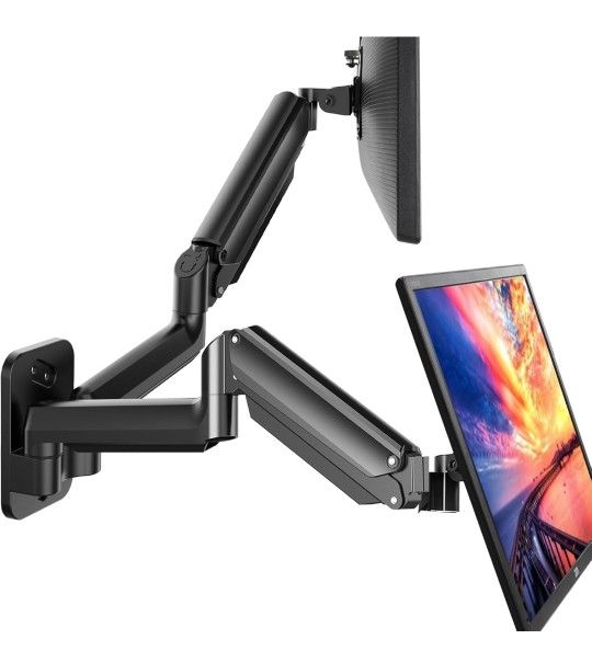 Dual Monitor Wall Mount - 17-32 Inch Computer Screen Mount (4.4-17.6lbs Per Arm) - VESA 75x75/100x100 Height Adjustable Stand for Dual Monitors