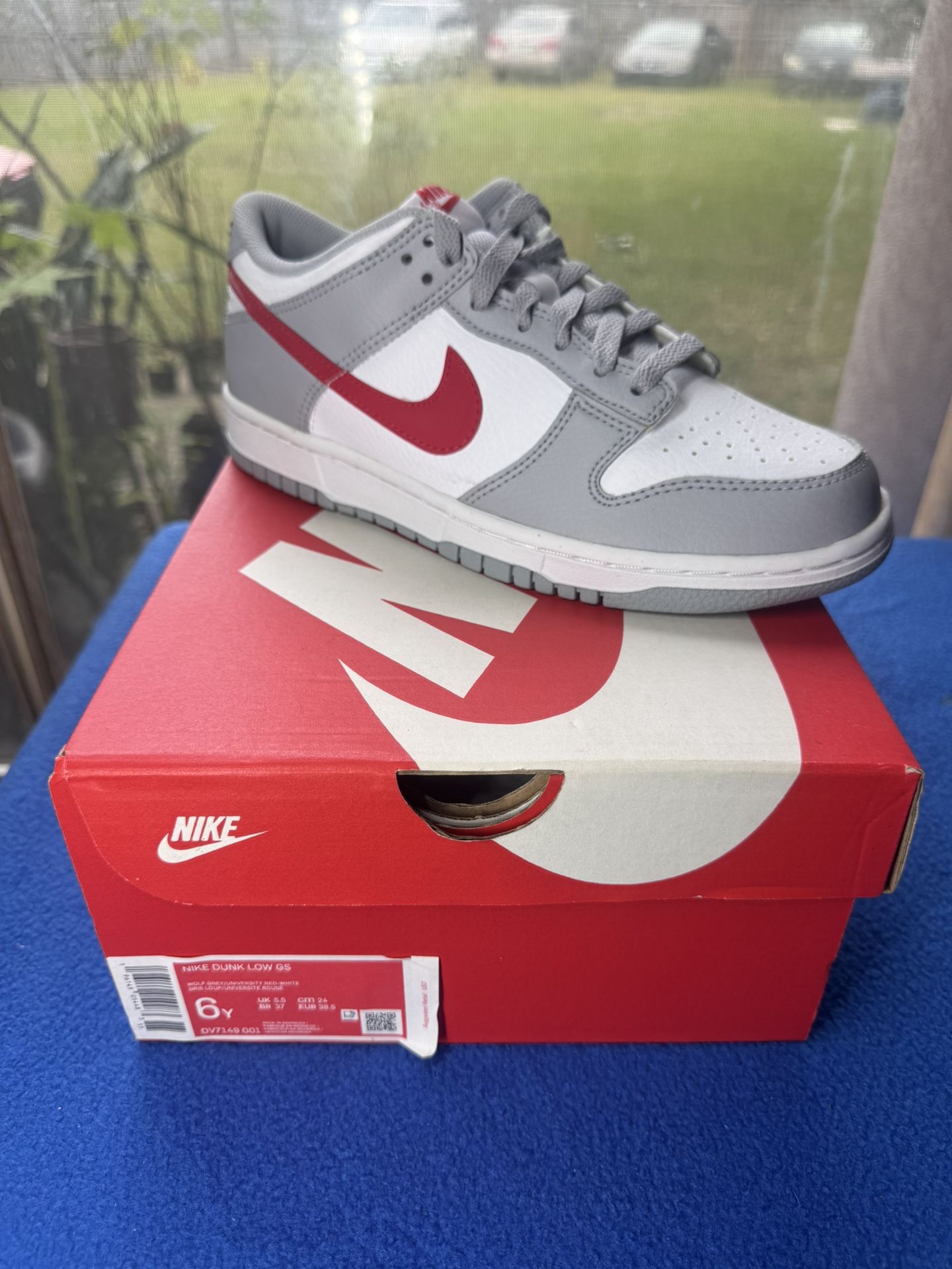 Nike Dunk Low White Wolf Grey University Red (GS) 6Y