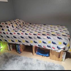 Custom Built Solid Wood TWIN Bed With Storage Cubbies & Hiding Spot
