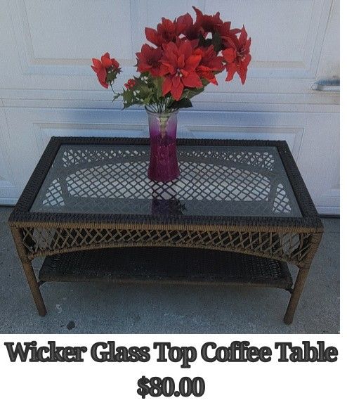 Wicker Glass Top Coffee Table 