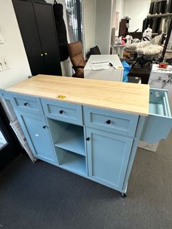 $180.00!! New Wooden Farmhouse Kitchen Island w/ Drop Leaf Countertop & Wheels Portable Rolling Island