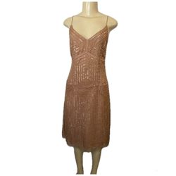 Y2K Anopia Collezioni Silk Beaded Rose Gold Sleeveless Midi Dress Glam Small