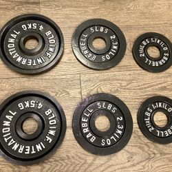 Olympic Full Set Of Cast Iron Weight Plates  from 2.5s to 45s  Pounds Like NEW (reconditioned), [Total: 245 lbs].  