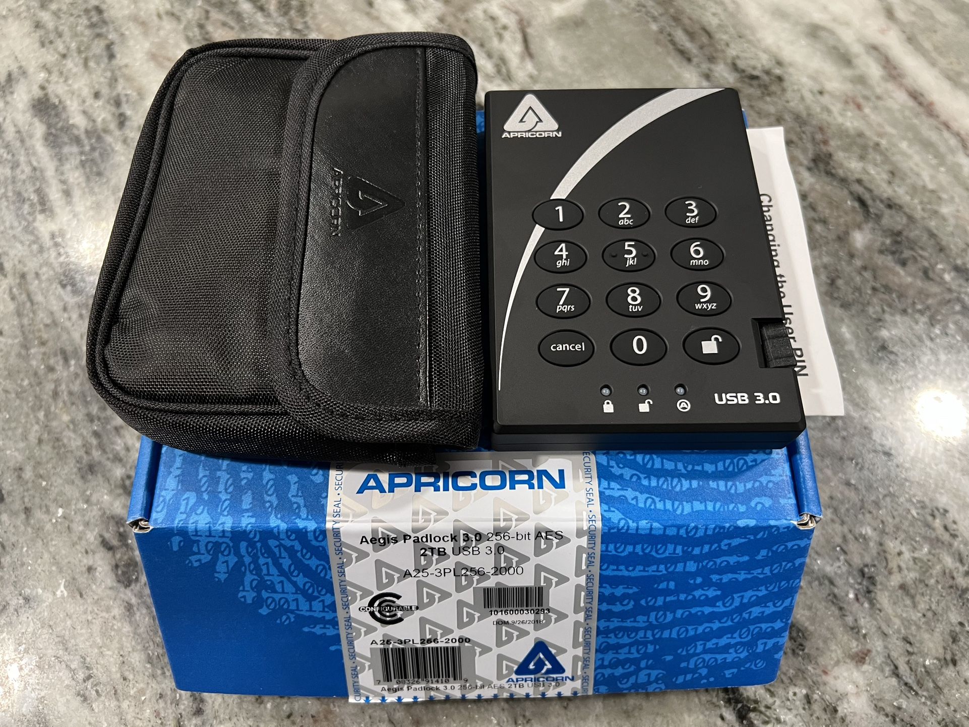 Apricorn Aegis Padlock 3.0 256-bit AES 2TB USB 3.0. A25-3PL(contact info removed). New. Open box. 2x