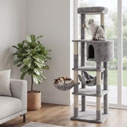 Costway 69-Inch Multi-Level Cat Tree with Top Perch, Cozy Condo, Hammock and Sisal Scratching Posts, Gray (PV10261)
