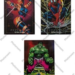 “Inaugural” 1992 SKYBOX MARVEL MASTERPIECE PROMO’s LOT: (3) - HULK, PSYLOCKE & SPIDER-MAN!!! NM/M👇😎👇