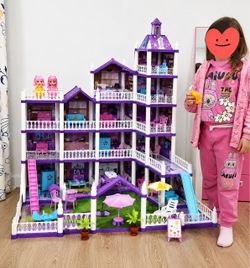 Dollhouse – 5-story DIY Giant Dollhouse with 2 Doll Figures, Princess Dream House, Role Play Playset
