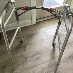 Deluxe Folding Walker, Two Button with 5" Wheels Gently Used One Like New 