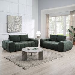 SOFA AND LOVE SEAT COMPRESSED GREEN LINEN $849  FREE LOCAL DELIVERY  SE HABLA ESPAÑOL