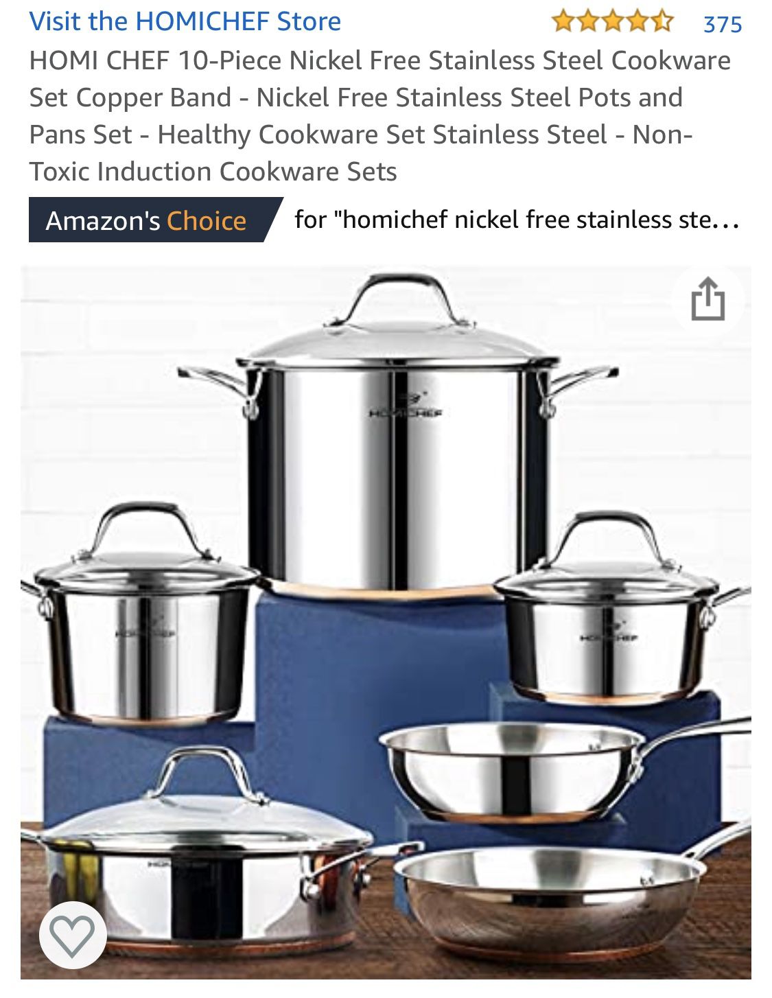 10 piece Stainless Steel Copper Band Cookware Set