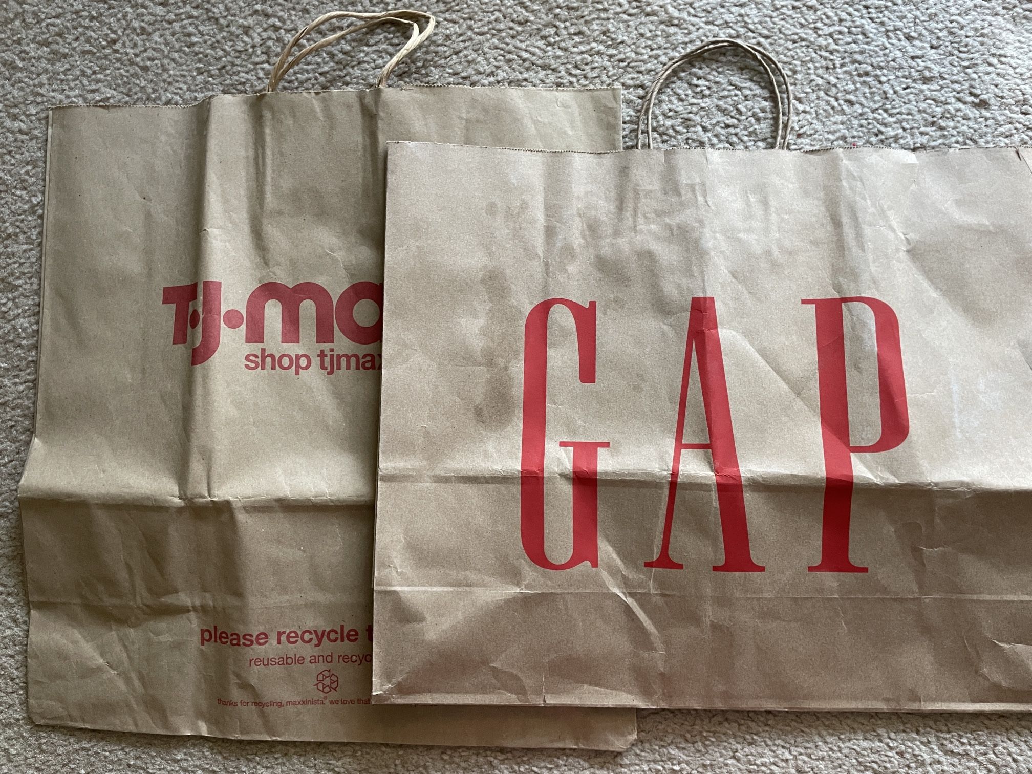 Lot of 69 Brown Shopping Paper Bags - Medium and Large - Handles