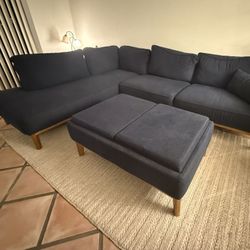 Navy Blue Sectional and Ottoman