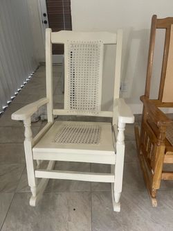 Pair of Solid Wood Cane Rocking Chairs – Farmhouse Style