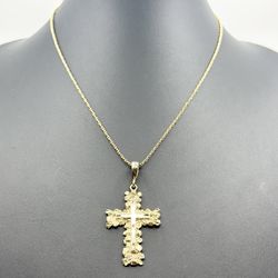 14kt Yellow Gold Filled Vintage Custom Crusaders Cross Crimple Finish 2.25x1 inch Pendant