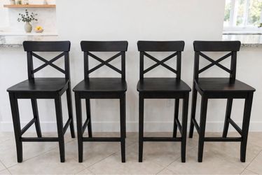 Set of 4 Black Wood Bar Stools -  INGOLF - Height 25" - Solid Wood