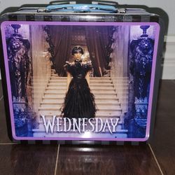 Addams Family Wednesday Jenna Ortega - Tin Metal Lunch Box With Beverage Container Bottle
