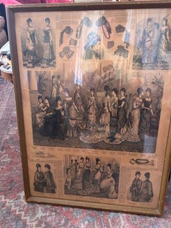Victorian Victorian: Large Vintage Reprint Litho of a Harper’s Bazaar Fashion Ad in Frame: