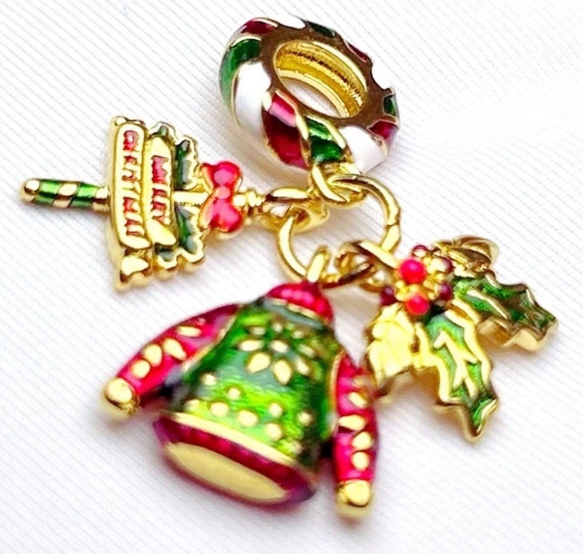 SILVER 835 ALLOY Christmas Blouse Triple Dangle Charm