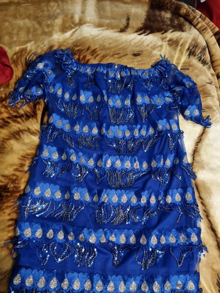 Ladies Blue & Silver Fringe Dress