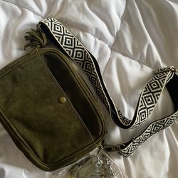 World Market Olive Green Suede Crossbody Bag with Interchangeable Strap