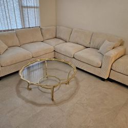New 99x99 Corduroy Sectional Couch With Ottoman / Free Delivery