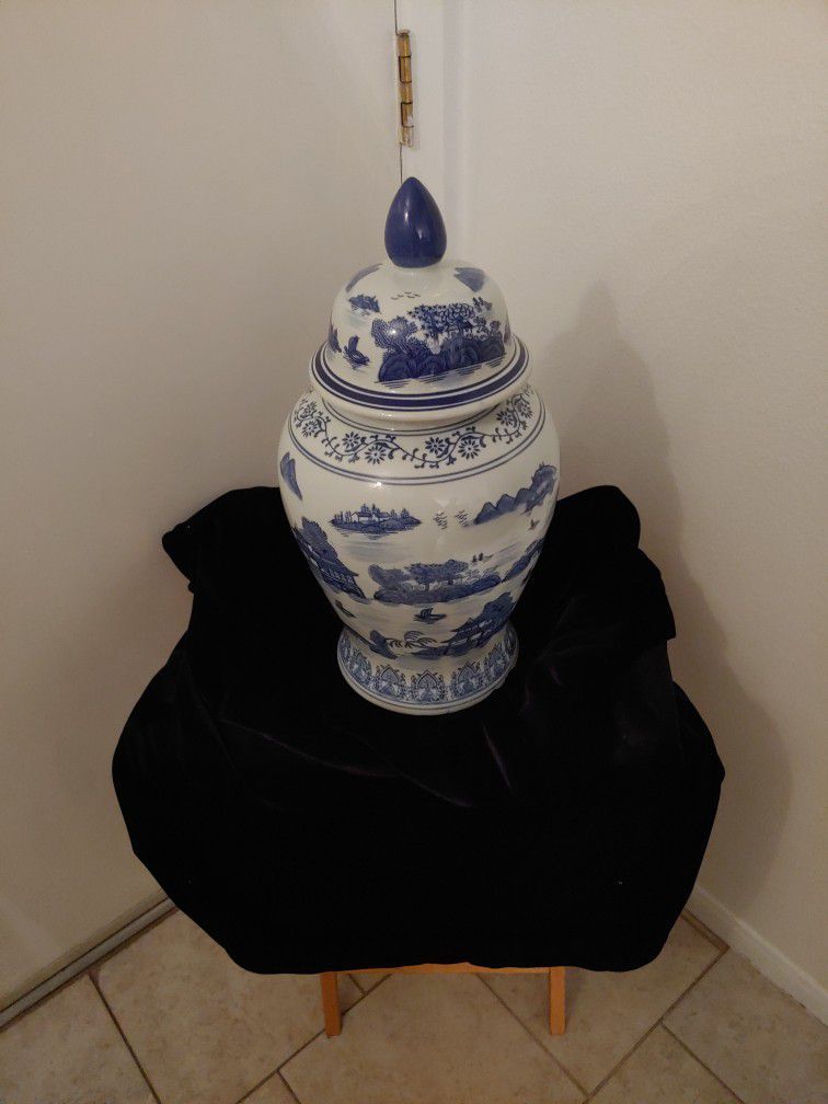 Quality Tall Oriental Vase.  Heavy Piece. Approx Measurements H 20 Inches Center Width 9 Inches