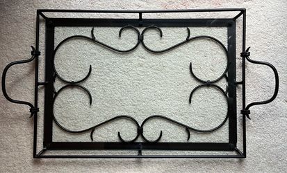Wrought Iron Serving Tray with Glass