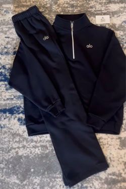 Navy blue alo set sweat set quarterzip