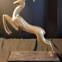 Mcm Brass Leaping Gazelle Mounted On Marble