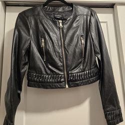 Bebe Faux Black Leather Cropped Jacket