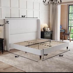 Upholstered White Bed Frame - Queen