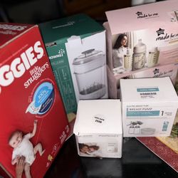 Bottle Sterilizer, Breast Pump, Milk Storage Bags ,Breast Milk Starter Set, Size 2 Huggies 148 Diaper Counts 