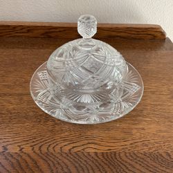 Vintage pressed glass butter dish with dome lid