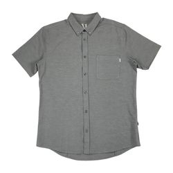 Vuori Bridge Button Down Shirt Mens Medium M Gray Short Sleeve Side Pocket V154