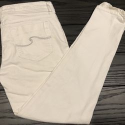 Vtg Y2K OP Ocean  Pacific Off White Skinny Stretch Jeans Cropped W/Zippers Sz 7
