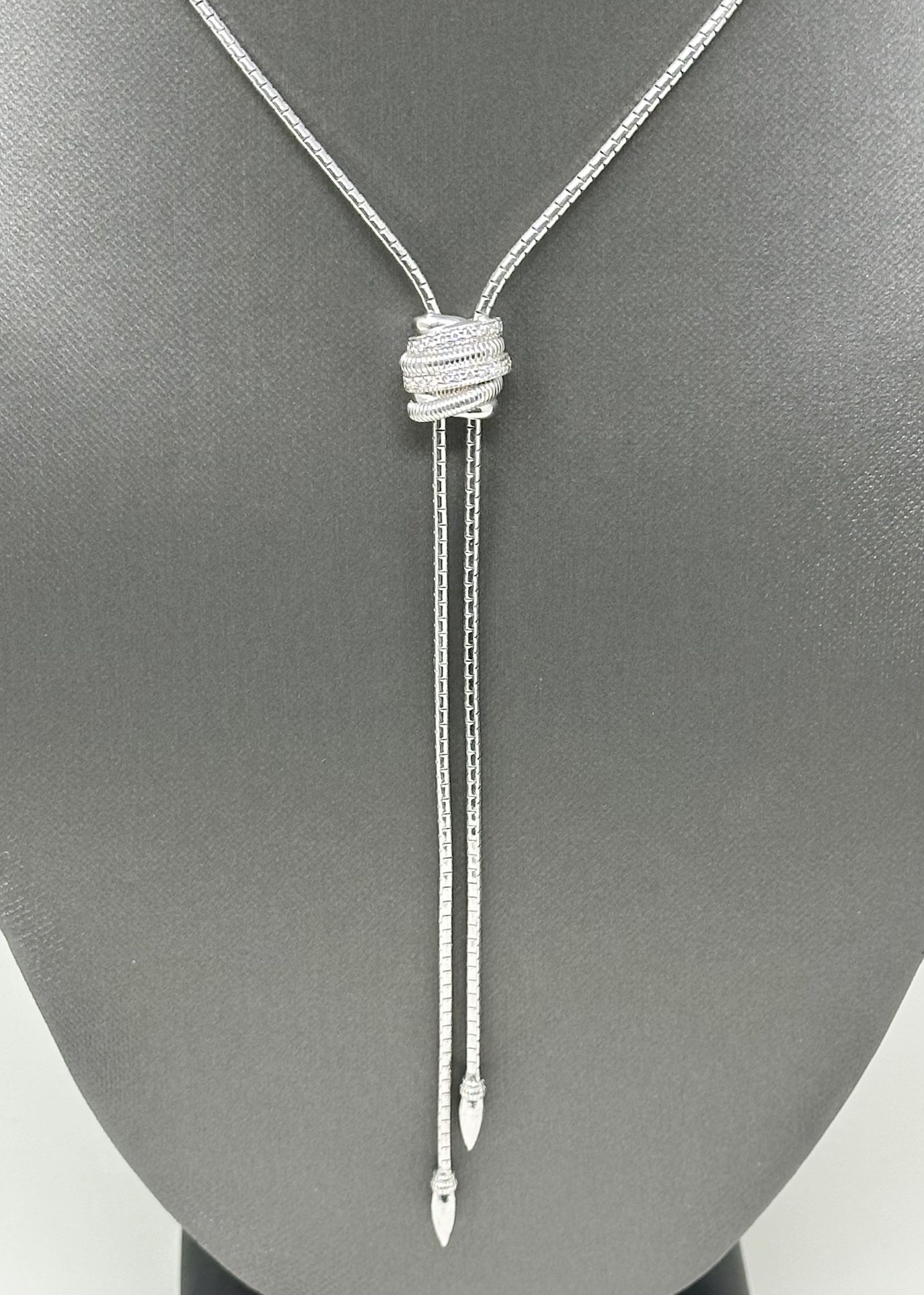 Judith Ripka Eternity Sterling Silver Diamond Lariat Bolo Style Necklace