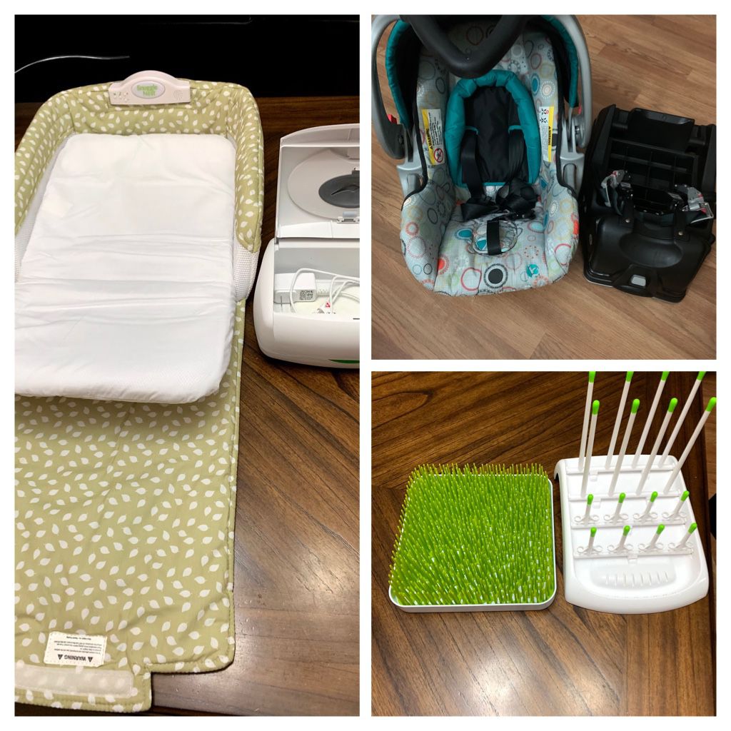 Baby Car seat, snuggle nest , wiper warmer and Bottle Drying Rack