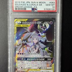 2019 POKEMON JPN SUN & MOON DREAM LEAGUE FULL ART/SOLGALEO & LUNALA GX PSA 10