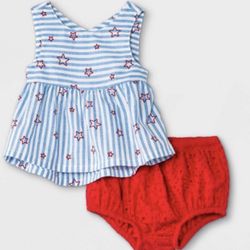 Baby Girls' Americana Eyelet Top Bottom Set - Cat Jack Blue 6-9M