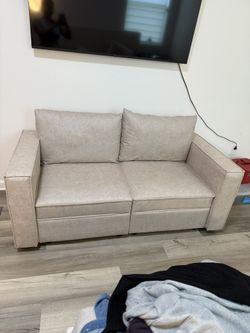 Ainfox  Sofa Couches for Living Room - 64'' Beige 2 Seats Modular Sofa Couch with Storage