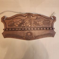 Vintage Carved Wooden Display Rack Spoons