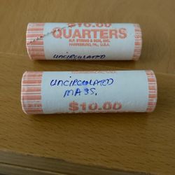 2 Bank Wrapped Rolls 2000 Msssachusetts State Quarter 80-coins Total 