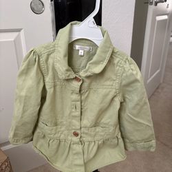 TAHARI Kids Girls 2-3T Light Green Spring Jean Jacket Ruffled Hem Long Sleeve Top coat outwear  It is size 3T but good for 2-3 years toddler girl / in